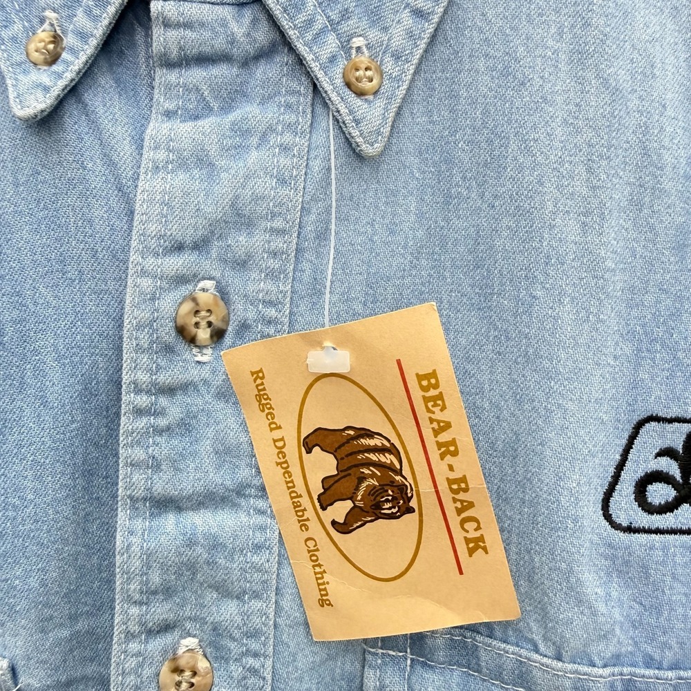 Vintage Bear-Back Guarantee Pioneer Seeds Chambray Work Shirt Small NWT USA Made - Picture 6 of 14